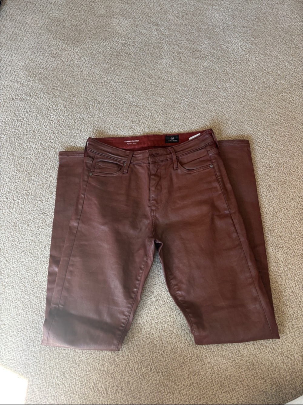 Adrienne Vittadini Men's Slim Straight Coated Burgundy Jeans